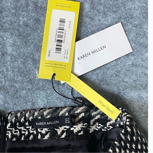 Karen Millen Monochrome Plaid Mini Skirt Black & White Plaid Size 8 wool blend - Picture 7 of 17